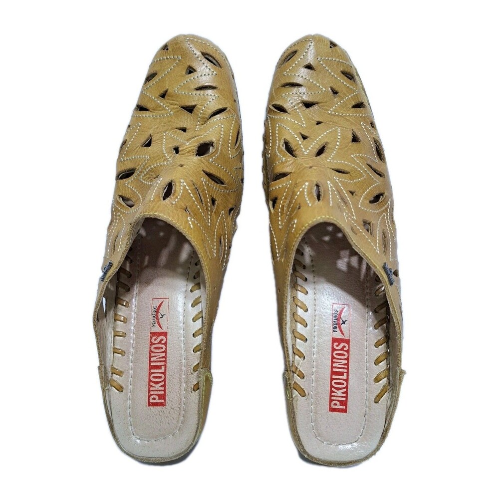 Pikolinos Women's 10.5-11 Slip On Mule Clog Laser Cut Floral Pattern Leather - Picture 10 of 12
